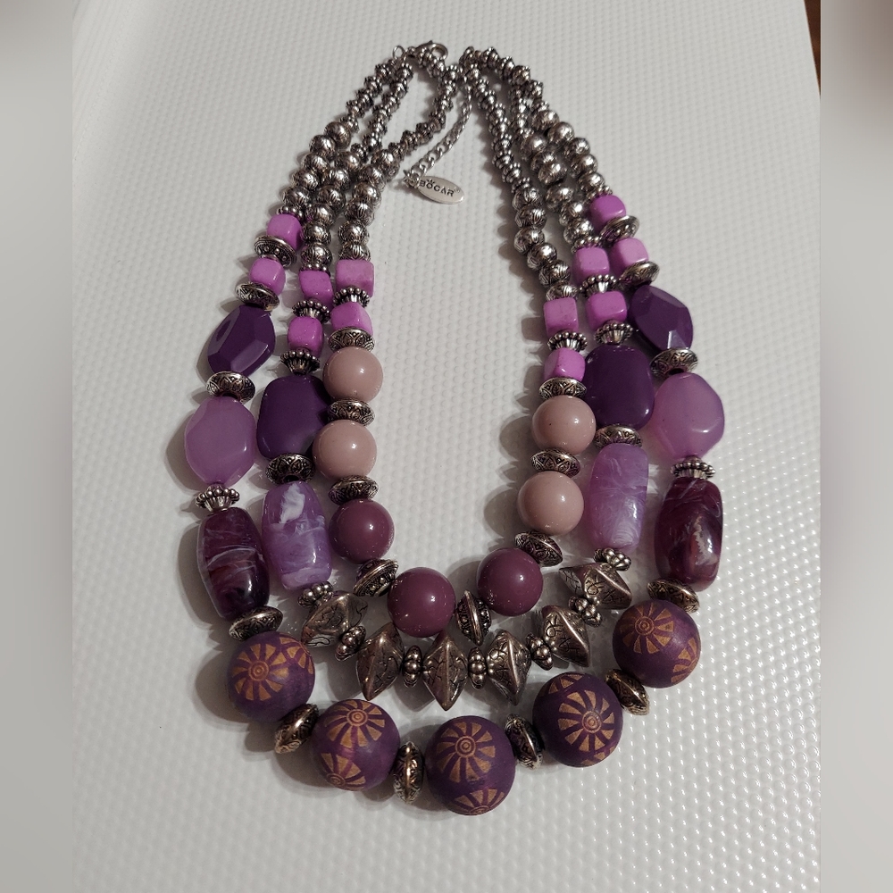 Bocar Textured Silver, Multi-Strand 'Shades of Purple' Statement Necklace